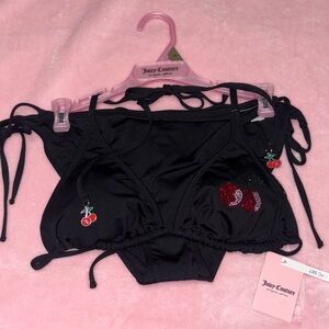 Juicy Couture Black Bikini with Cherry Details size XL Rhinestones